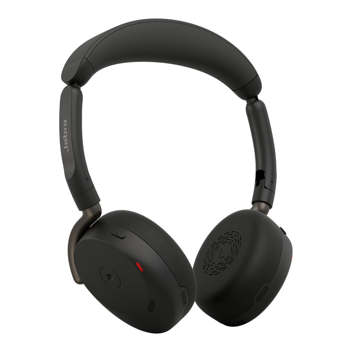 Black jabra evolve3 65 flex ms wireless anc stereo headset with padded headband and usb-c wireless charging pad