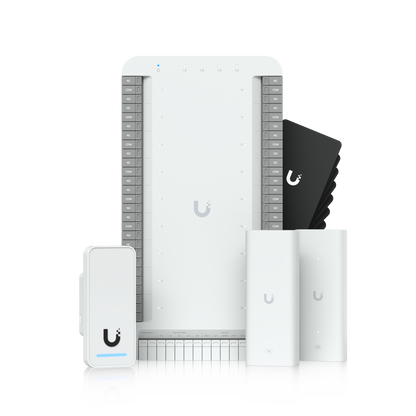 White uplink mesh wi-fi system with multiple antennas in ubiquiti ua-g3-sk-elevator access control starter kit
