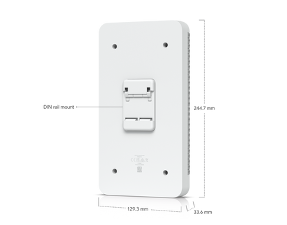 White rectangular wall-mounted ubiquiti access control device with central latch and four mounting holes for elevator use