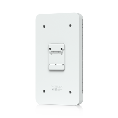 White plastic wall-mounted uniFi access g3 elevator starter kit device with central latch and four mounting holes for 18 floors