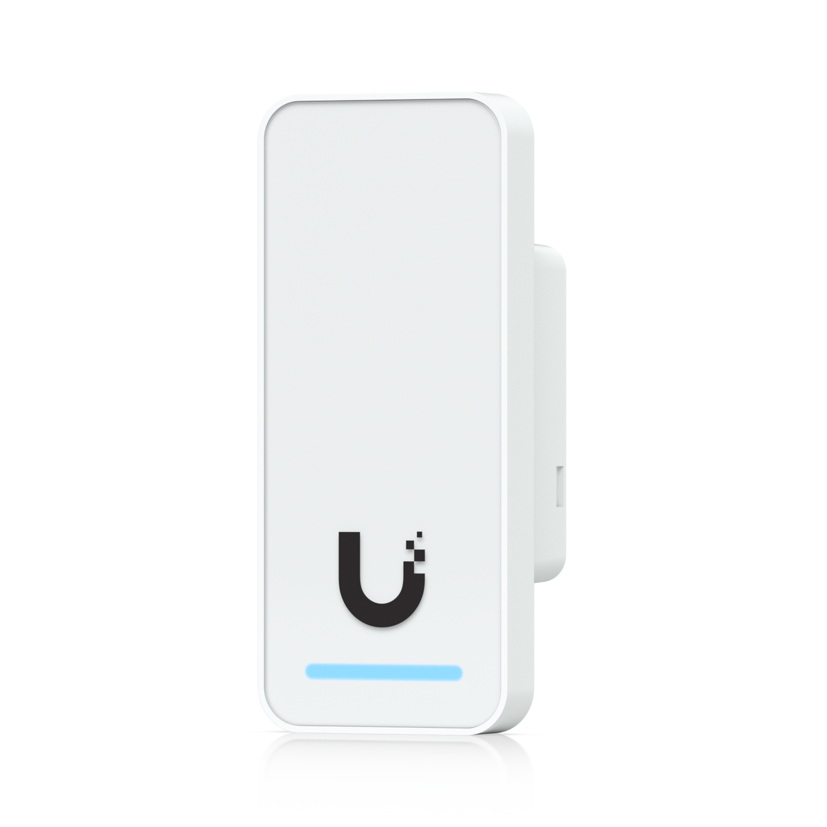 White rectangular ubquiti ua-g3-sk-elevator wireless access point with black u logo blue led in sleek plastic design