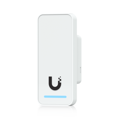 White rectangular ubquiti ua-g3-sk-elevator wireless access point with black u logo blue led in sleek plastic design