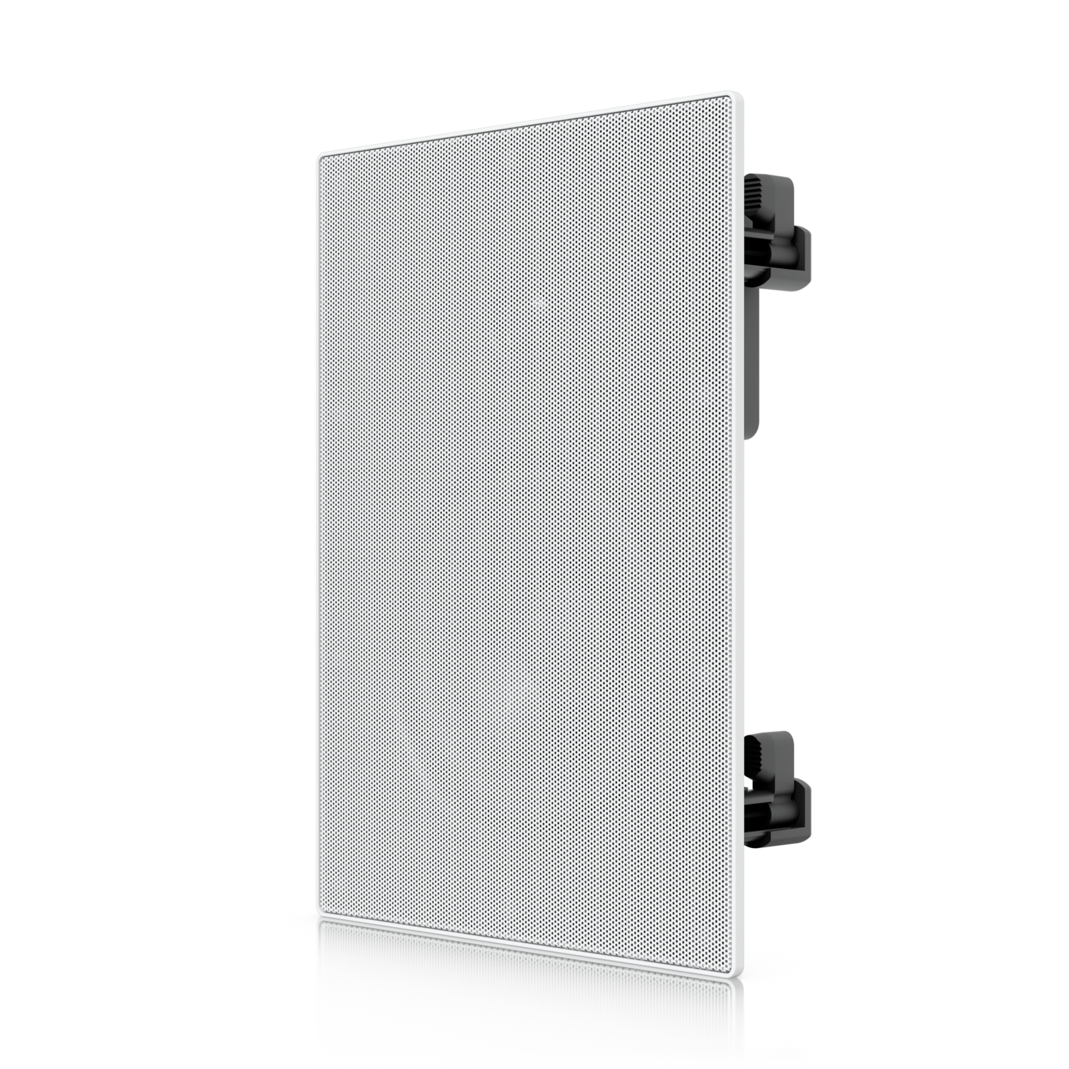 Ubiquiti UACC-IN-WALL-SPEAKER white rectangular in-wall speaker with perforated grille and black mounting hardware