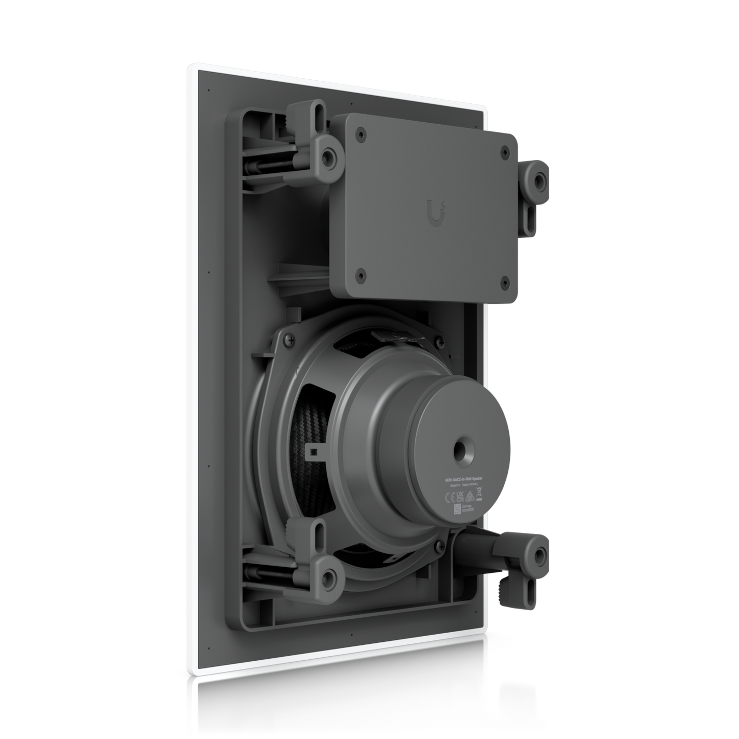 Gray rectangular unifi wall-mounted speaker with circular driver and mounting hardware 6.5 inch 130w 8 ohm