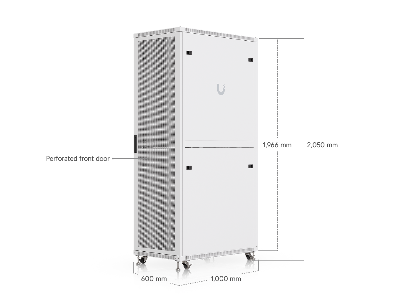 White ubiquiti uacc 42u server rack cabinet with perforated door built-in fans and lockable casters
