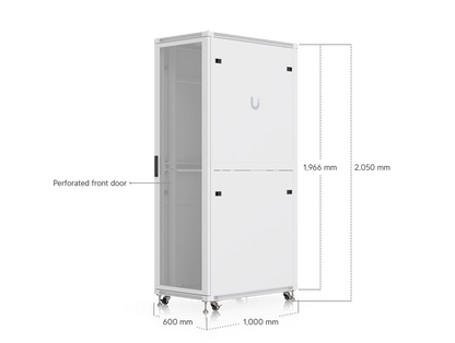 White ubiquiti uacc 42u server rack cabinet with perforated door built-in fans and lockable casters