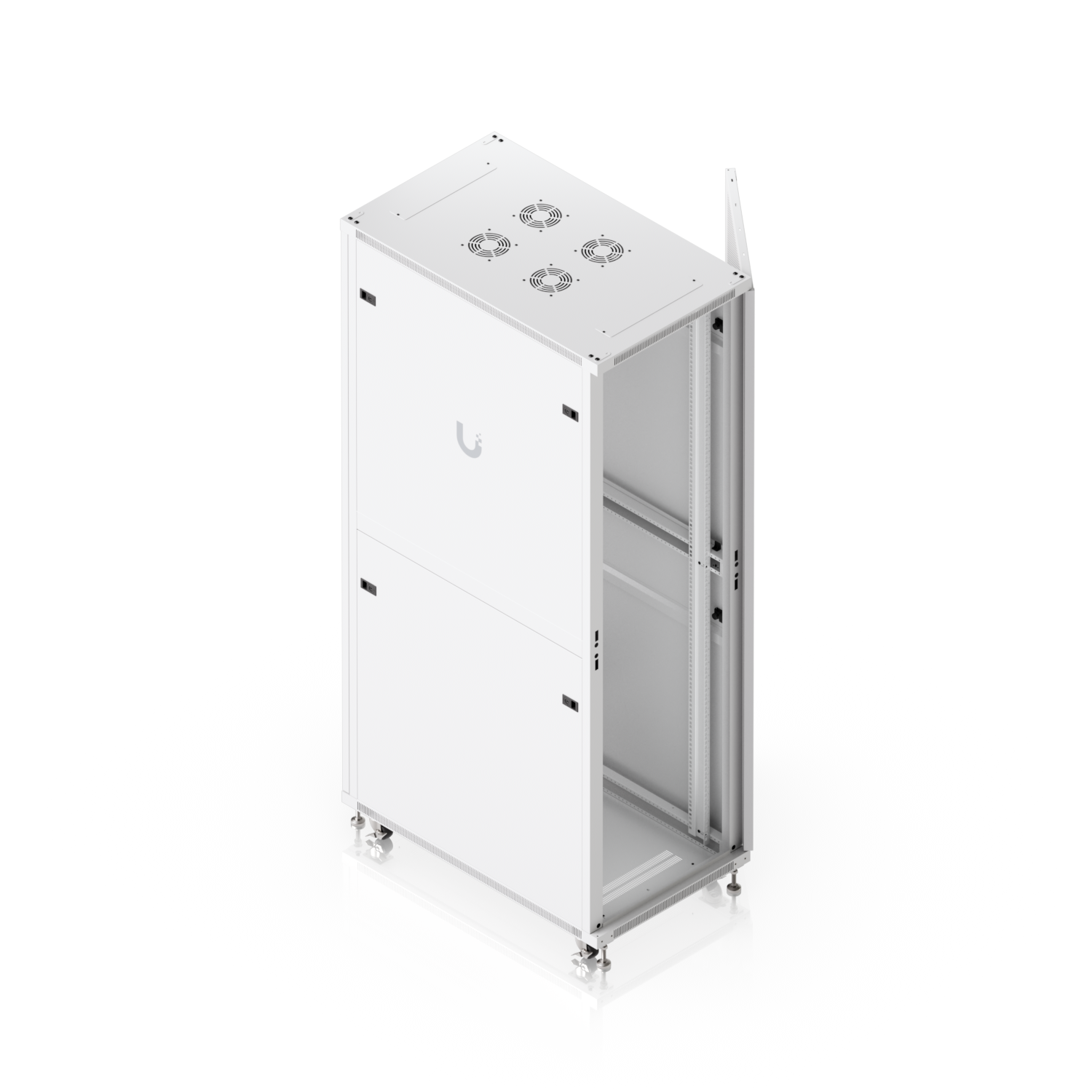 White metal ubiquiti uacc rack 42u cabinet with perforated door three built-in fans and lockable casters