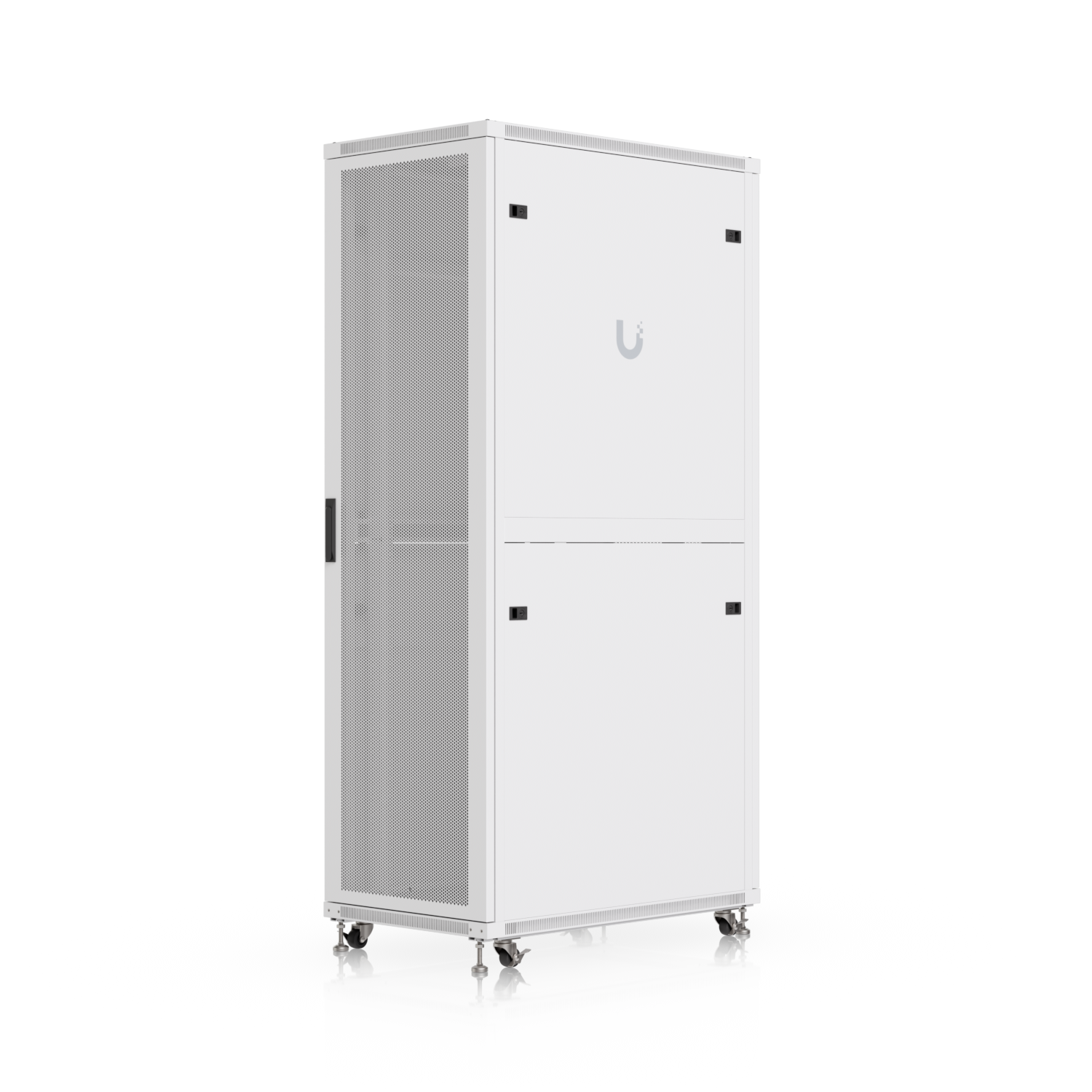White u-shaped ubquiti uacc rack 42u cabinet with perforated side panel and lockable casters for server storage