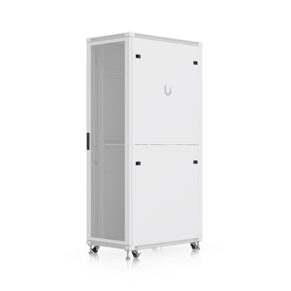 White u-shaped ubquiti uacc rack 42u cabinet with perforated side panel and lockable casters for server storage