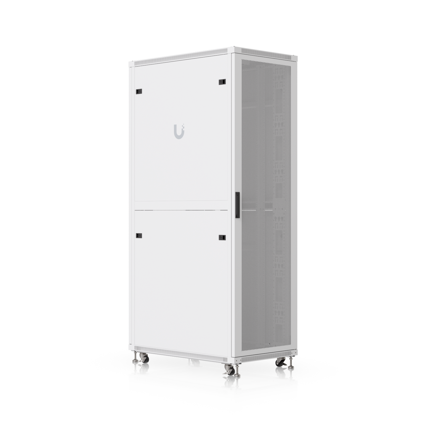 White u-shaped 42u uacc rack cabinet with perforated side panel lockable casters and built-in fans