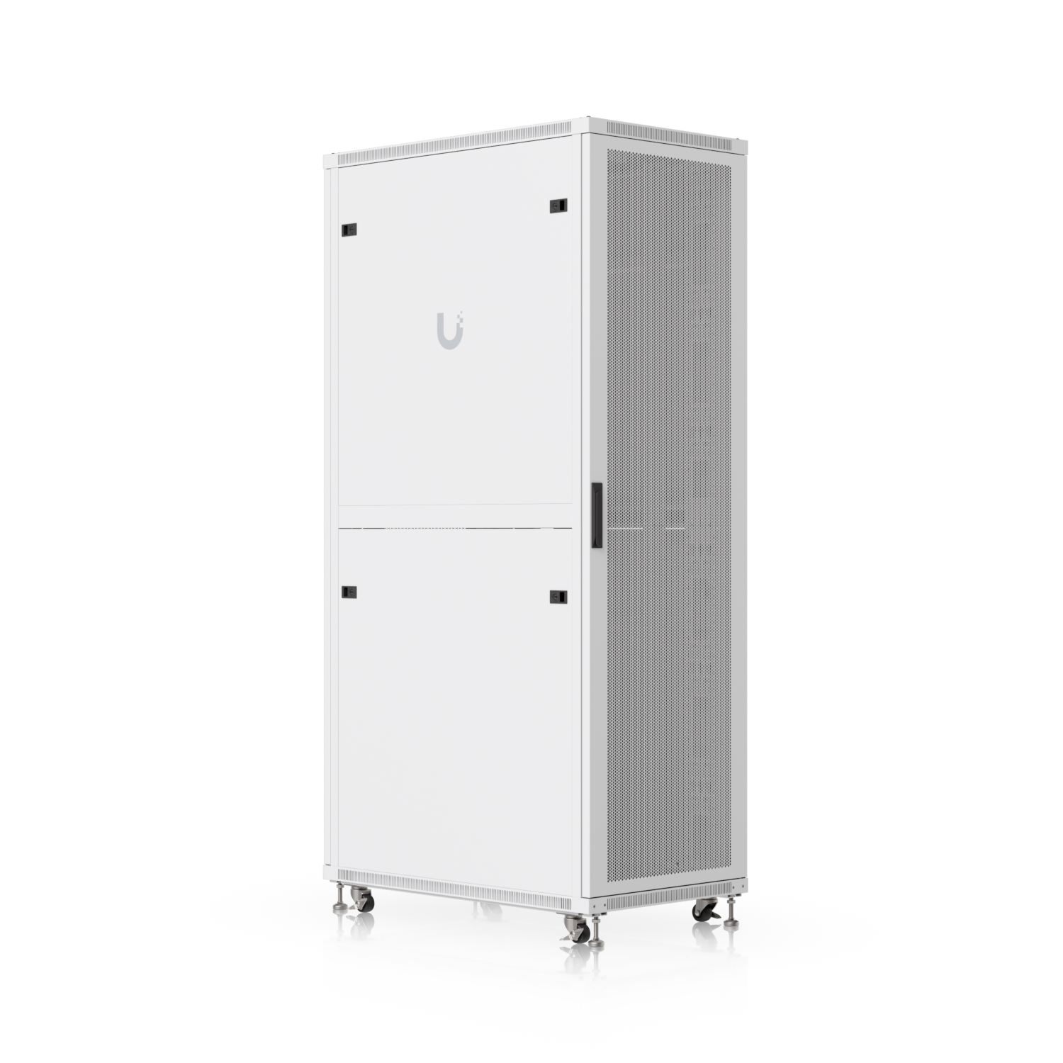 White u-shaped 42u uacc rack cabinet with perforated side panel lockable casters and built-in fans