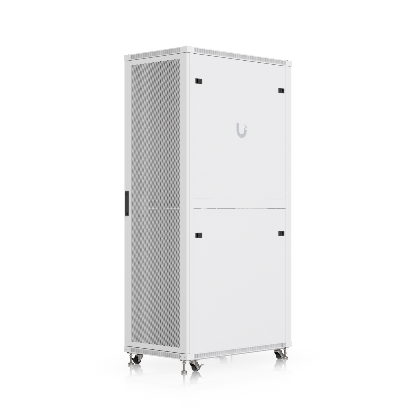 White u-shaped ubiquiti uacc rack 42u cabinet with perforated door 1000 mm deep lockable casters and fans