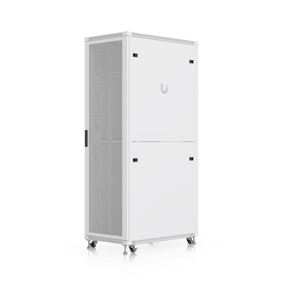 White u-shaped ubiquiti uacc rack 42u cabinet with perforated door 1000 mm deep lockable casters and fans