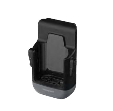 Black plastic honeywell ct70 wired vehicle dock charging cradle with gray base and molded grip slots for 12v use