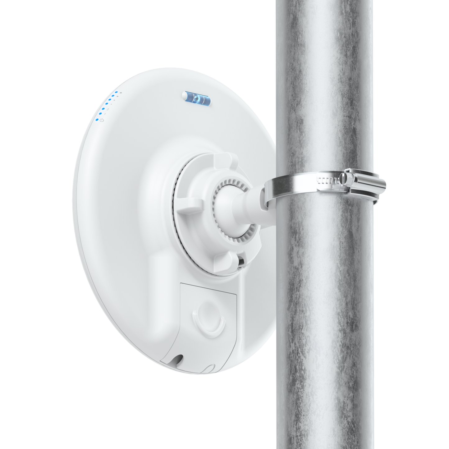 Ubiquiti UniFi Dream Device Bridge Pro white circular outdoor access point on pole