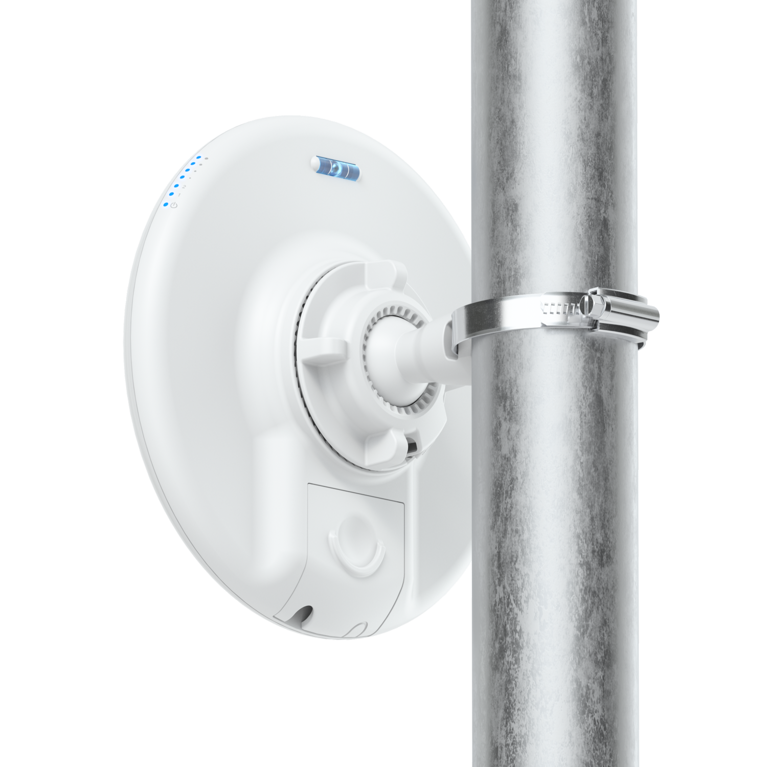 Ubiquiti UniFi Dream Device Bridge Pro white circular outdoor access point on pole