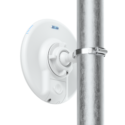 Ubiquiti UniFi Dream Device Bridge Pro white circular outdoor access point on pole