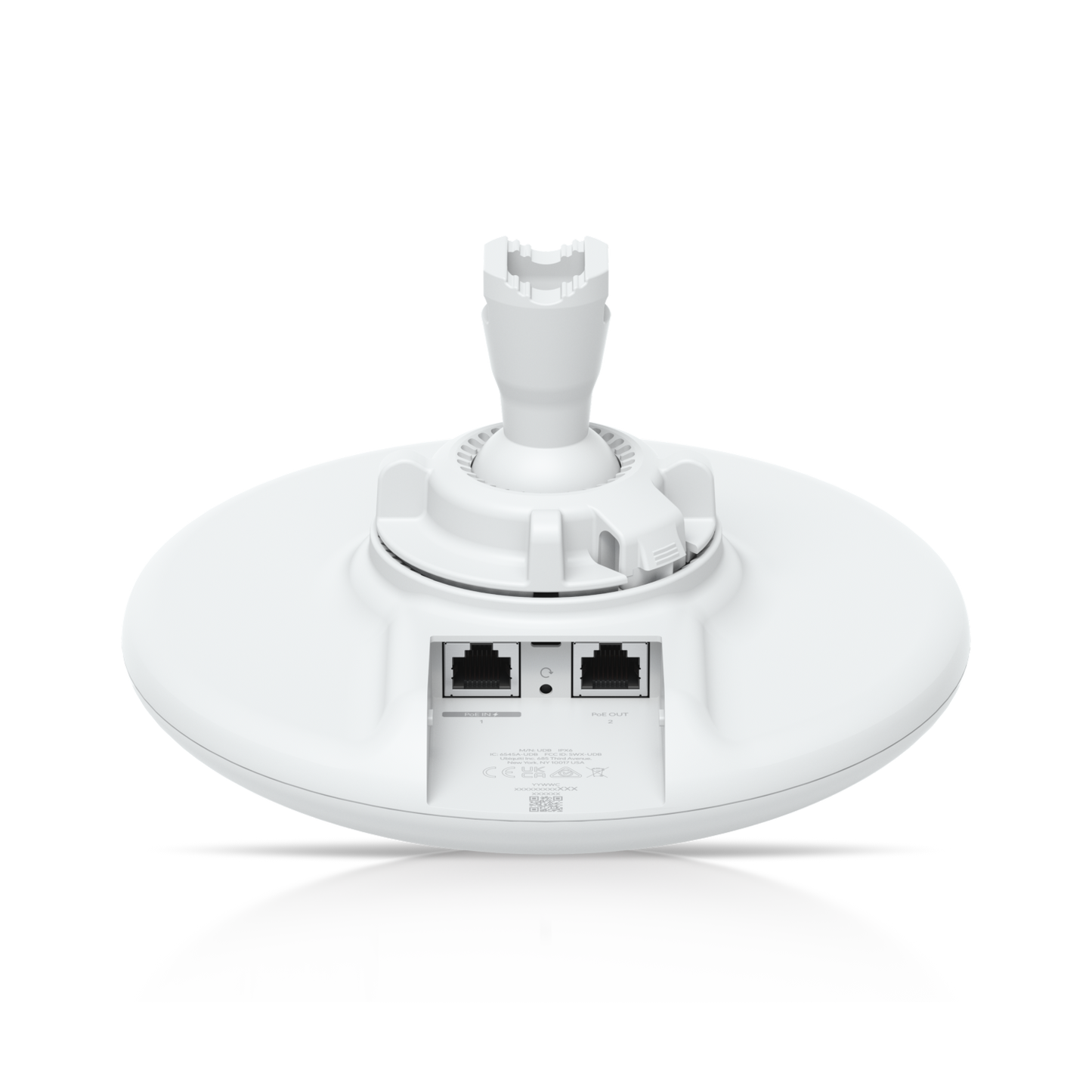 Ubiquiti UniFi Dream Device Bridge Pro white circular wireless access point rear view