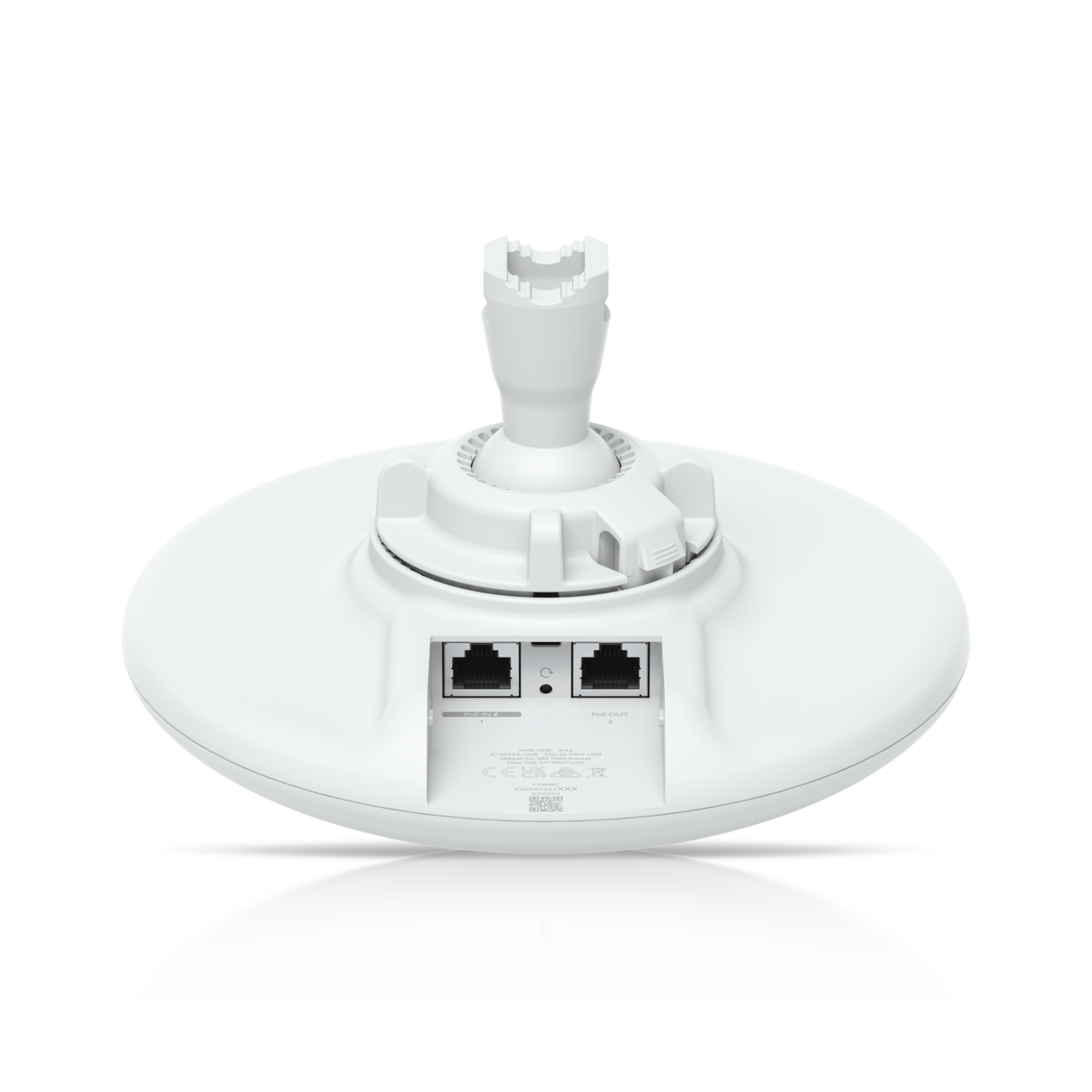 Ubiquiti UniFi Dream Device Bridge Pro white circular wireless access point rear view