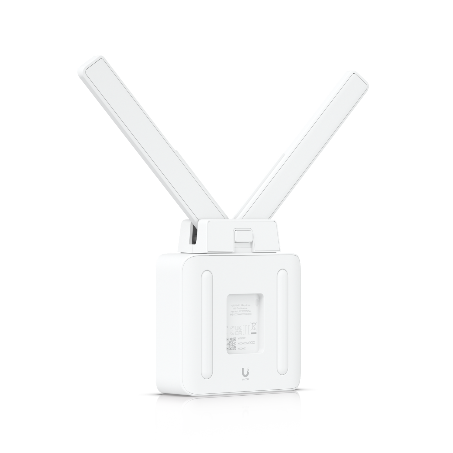 Ubiquiti UMR cellular router with V-shaped antennas and Netgear logo