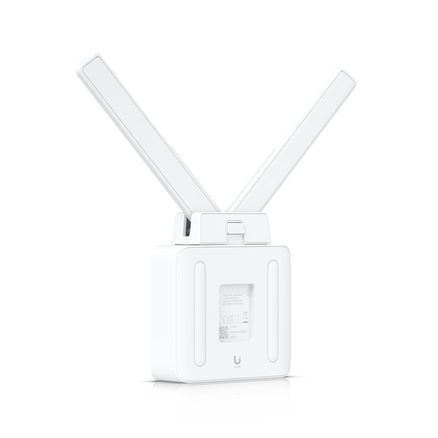 Ubiquiti UMR cellular router with V-shaped antennas and Netgear logo