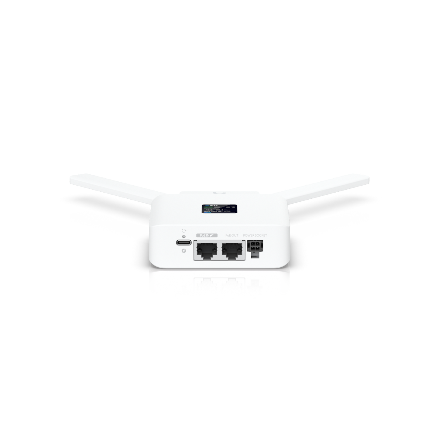 Ubiquiti UMR white wireless cellular router with 4 antennas and Ethernet ports