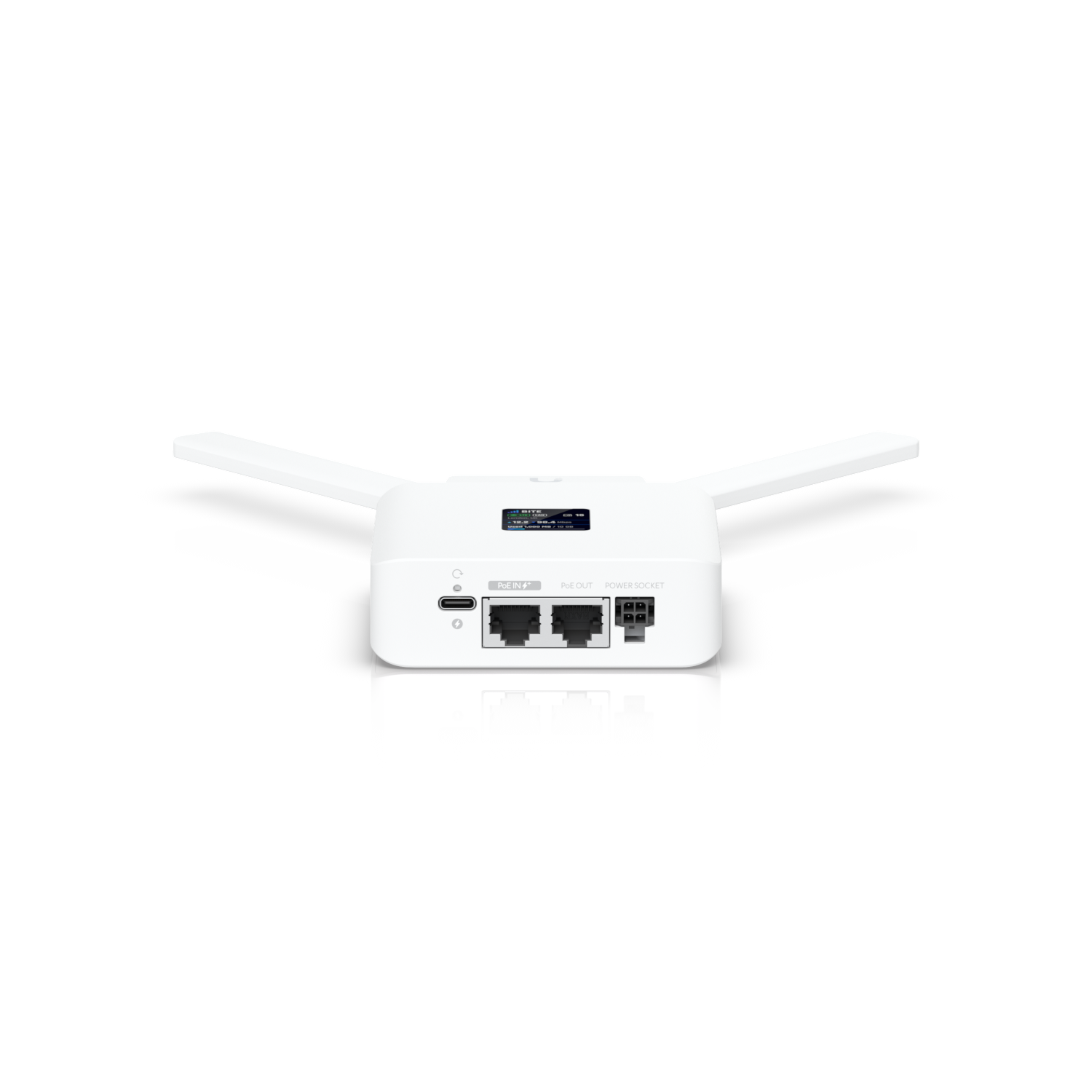 Ubiquiti UMR white wireless cellular router with 4 antennas and Ethernet ports