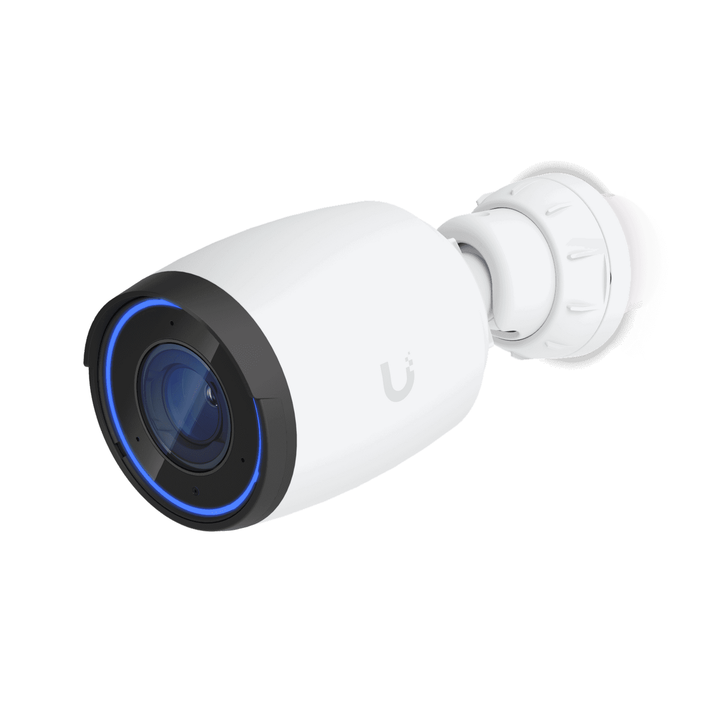 Ubiquiti UniFi AI Pro Bullet Camera white with blue-lit black lens and u logo