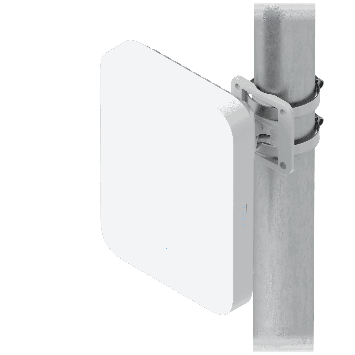 Ubiquiti U5G-Max white rectangular 5G modem mounted on pole with clamp
