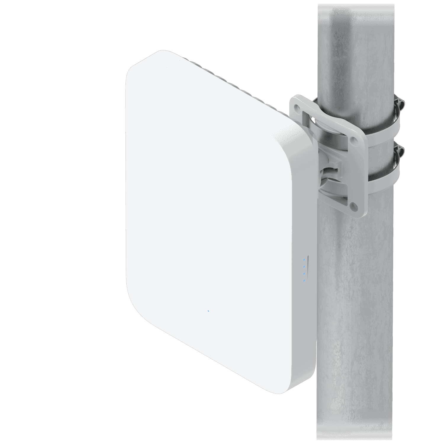 Ubiquiti U5G-Max white rectangular 5G modem mounted on pole with clamp