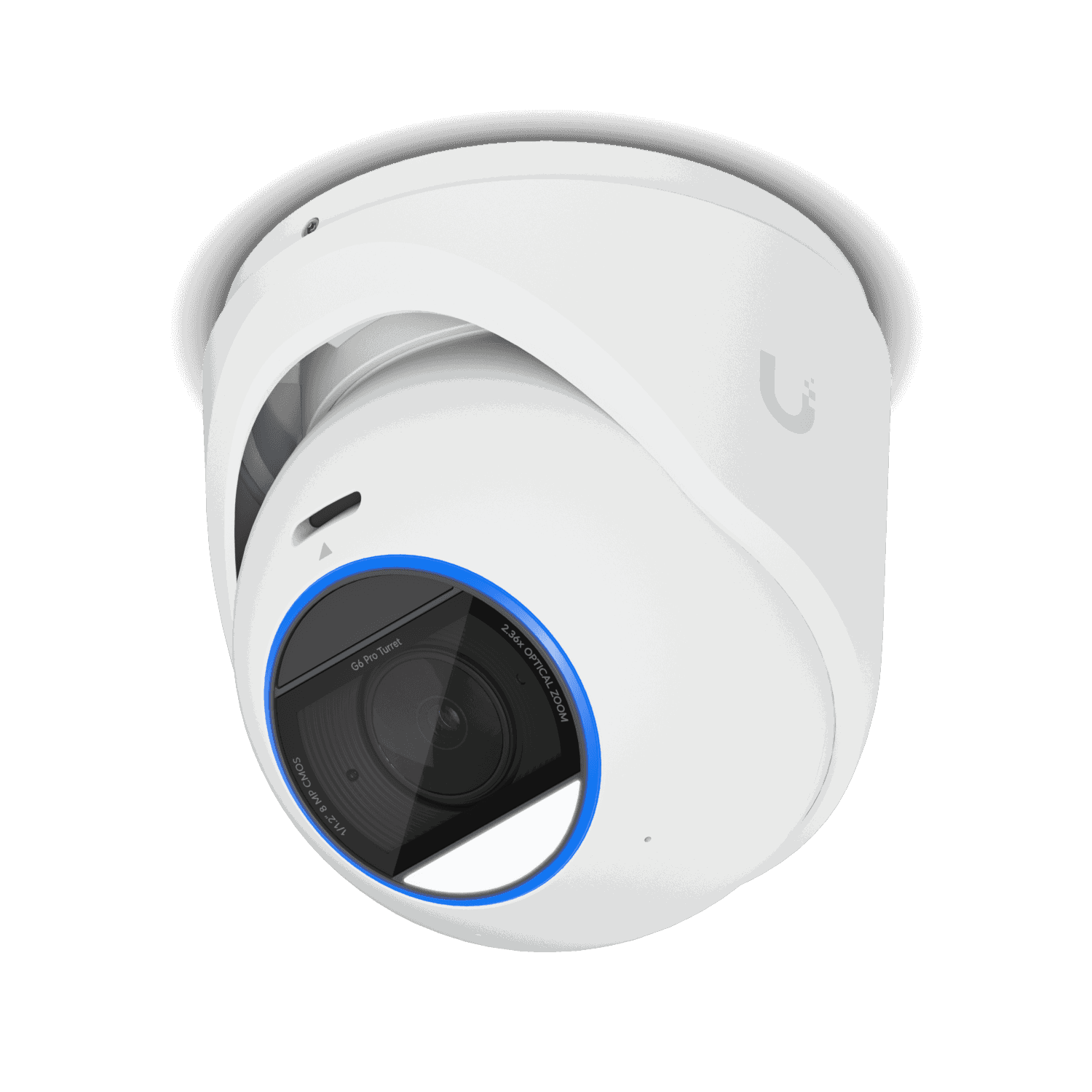 Ubiquiti UniFi Protect G6 Pro Turret white dome camera with blue lens ring