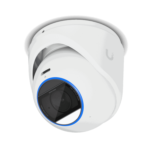 Ubiquiti UniFi Protect G6 Pro Turret white dome camera with blue lens ring