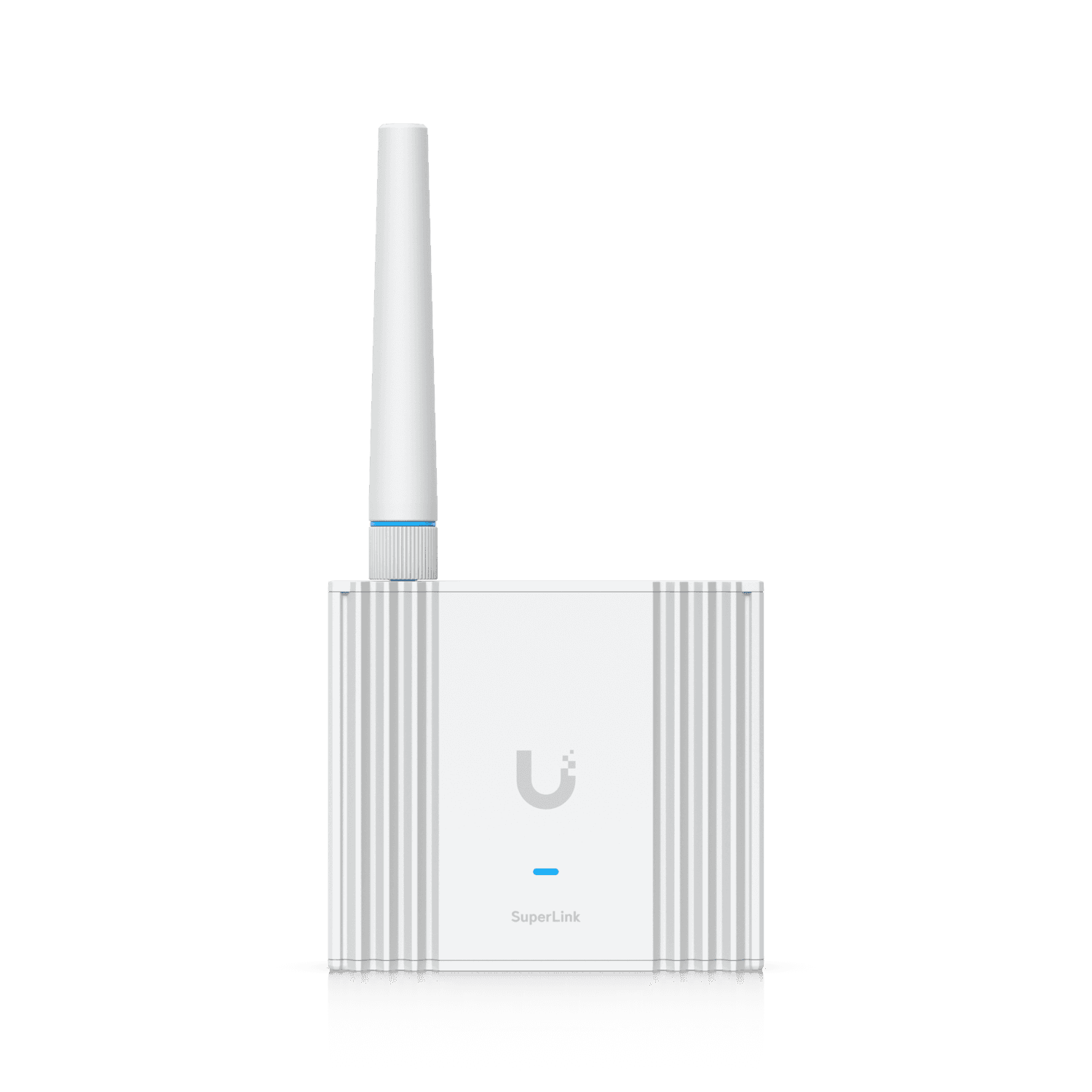 White ubiquiti usl-gateway-us superlink wireless router with vertical antenna and ribbed design for iot gateway use