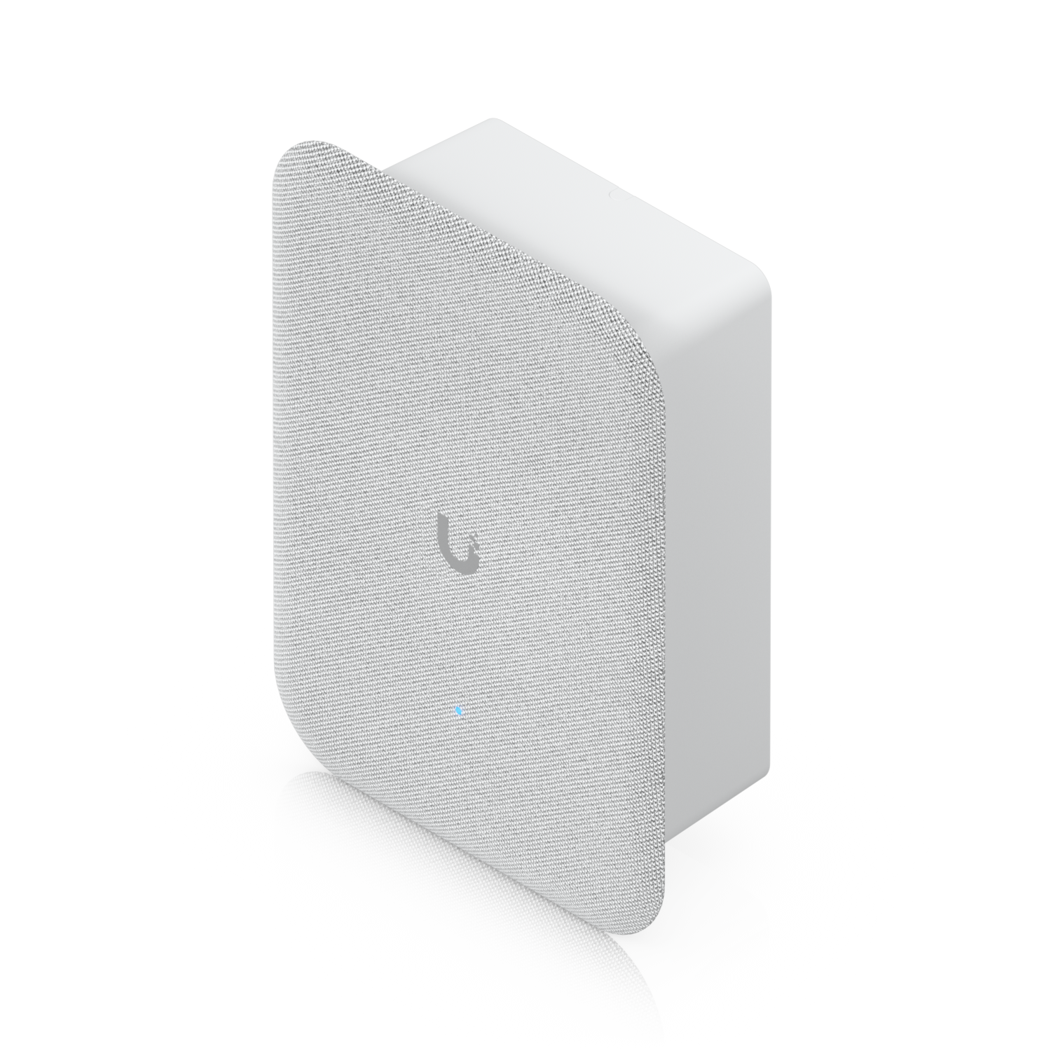 White mesh-covered ubiquiti up-ai-speaker wireless access point with sleek modern design and subtle branding