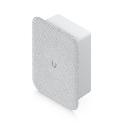 White mesh-covered ubiquiti up-ai-speaker wireless access point with sleek modern design and subtle branding