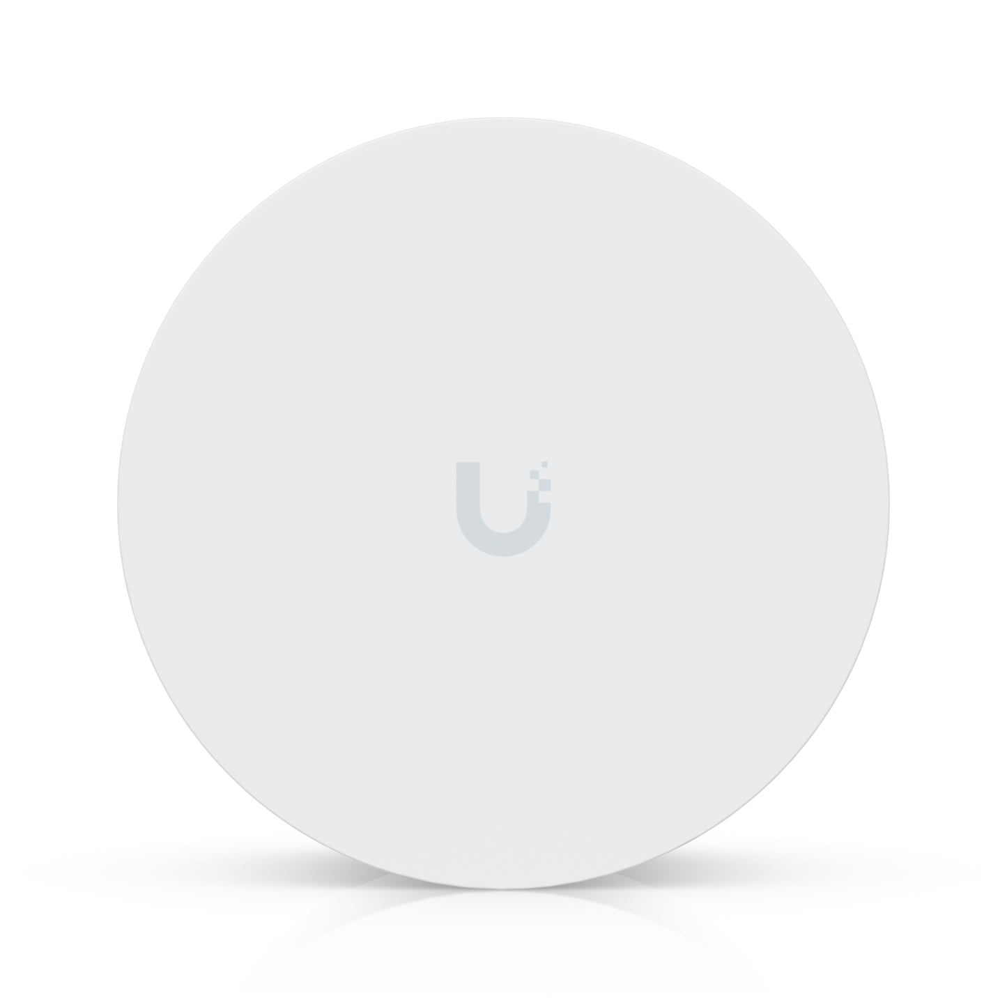 White circular ubiquiti up-airquality wireless access point with gray u logo for vape detection and air quality sensing poe