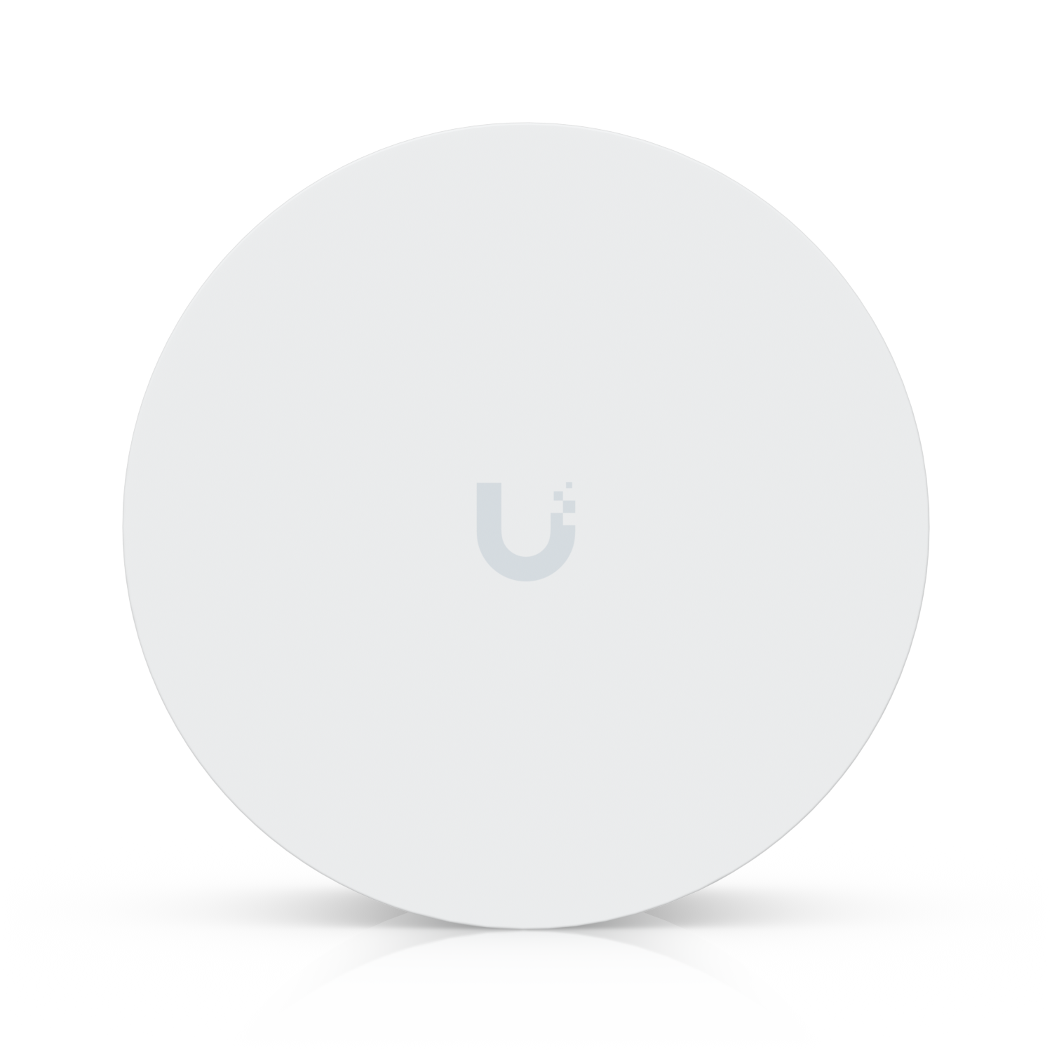 White circular ubiquiti up-airquality wireless access point with gray u logo for vape detection and air quality sensing poe