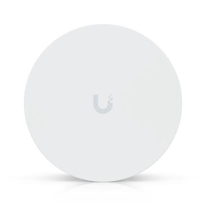White circular ubiquiti up-airquality wireless access point with gray u logo for vape detection and air quality sensing poe