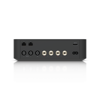 Back of Ubiquiti UPL-AMP-B PowerAmp Home with ports: ethernet, HDMI, RCA, AU plug