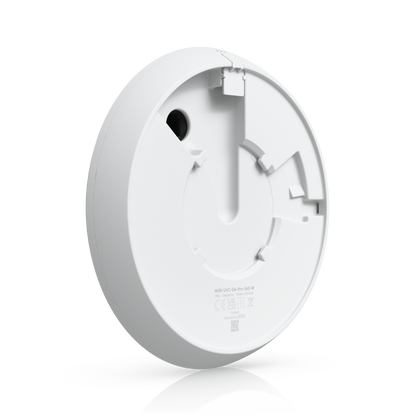 Back of white Ubiquiti UVC-G6-Pro-360-W router with minimalist design