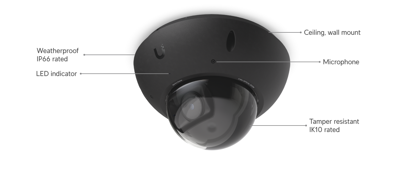 Ubiquiti UVC-G6-PRO-DOME-B | UniFi G6 Pro Dome 4K PoE+ IP Camera, AI, 2.36x Zoom, Black