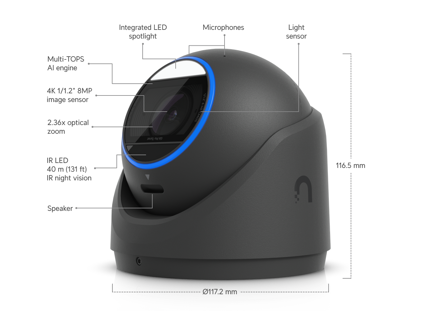 Ubiquiti UVC-G6-Pro-Turret-B | UniFi Protect G6 Pro Turret 4K Zoom Camera, PoE (Black)