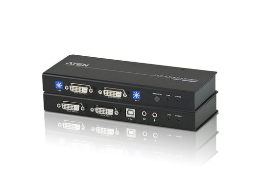 ATEN CE604-AT-U | CE600 Series Switch, CE604 Dual-View DVI KVM Extender, Audio/RS-232, EDID, 60 m Cat5e