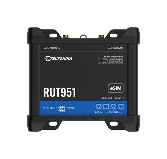 Teltonika RUT951610R00 | RUT951 Industrial 4G LTE Cat 4 Router, Dual SIM, Failover, Wi‑Fi, PoE+