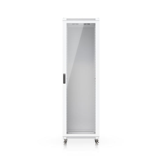 White metal 42u ubiquiti uacc rack floor cabinet with glass door casters 800mm deep and built in fans