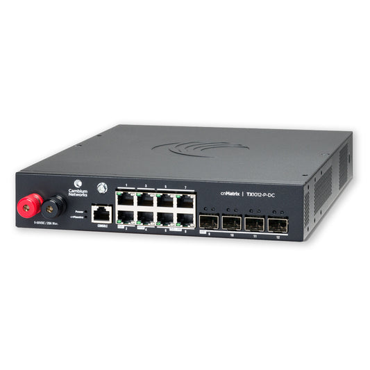Cambium Networks MXTX1012GxPA20 | L2/L3 PoE Switch, 12 Gigabit Ports, DC Power, cnMatrix TX1012-P-DC