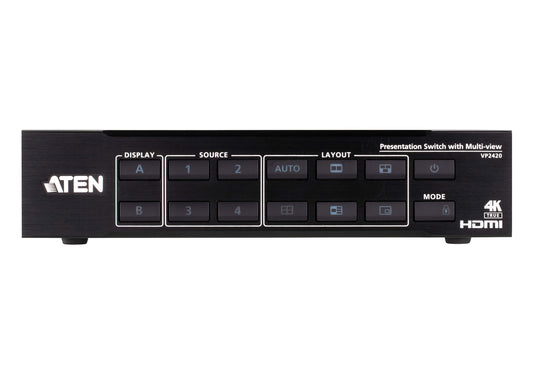 ATEN VP2420-AT-U | VP2420 True 4K HDMI 4 x 2 Presentation Switch with Multiview