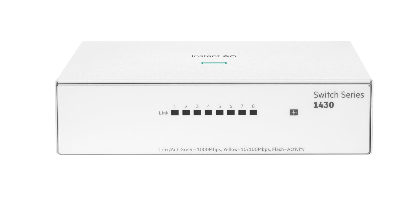 Aruba Instant On R8R46A | 1430 8G PoE 64W Unmanaged Switch with 8 Gigabit Ports