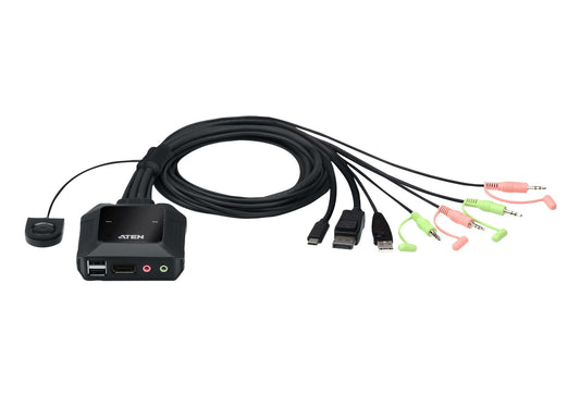 ATEN CS52DP-AT | CS52DP Cable KVM Switch, 2 x USB-C/USB-A+DP Hybrid, DisplayPort 4K@60Hz