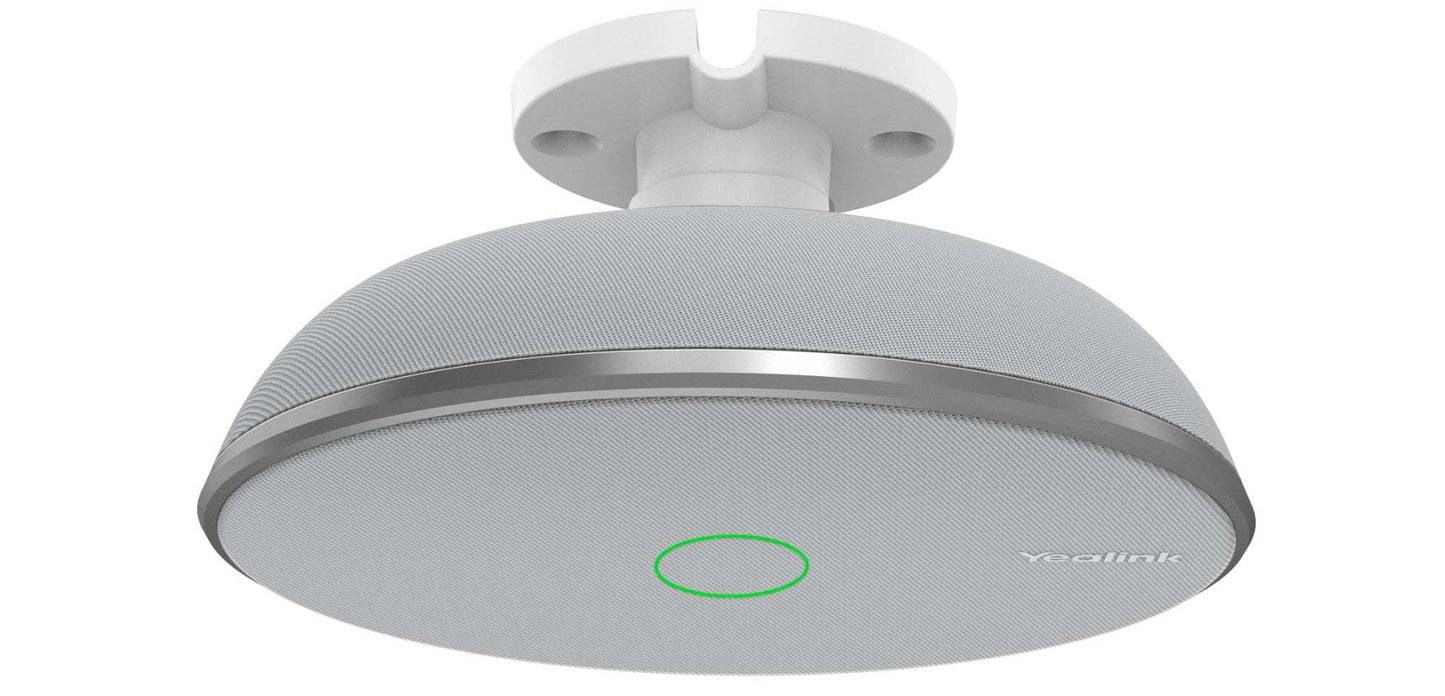 Yealink VCM38 ceiling microphone array with gray fabric, silver rim, green light